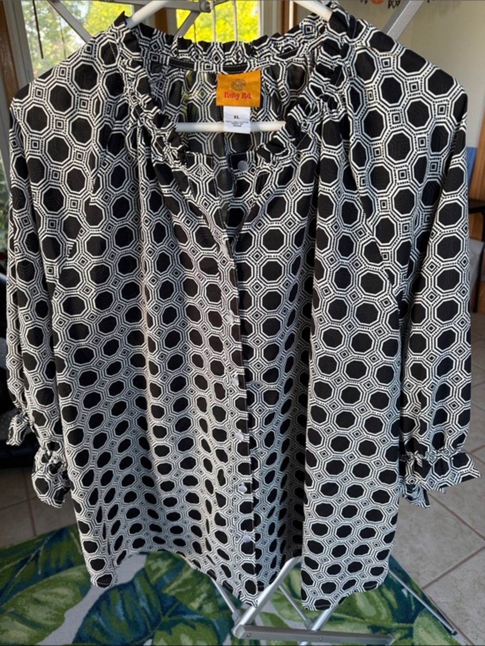 Ruby Rd. Black & White Octagon-Print Button Down Shirt